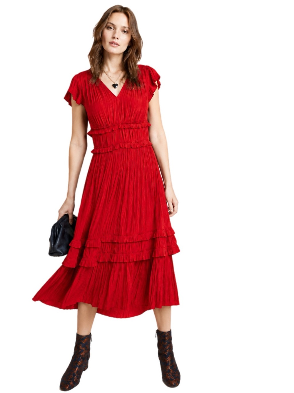Anthropologie Sereia Pleated Midi Dress Red Small New With Tags